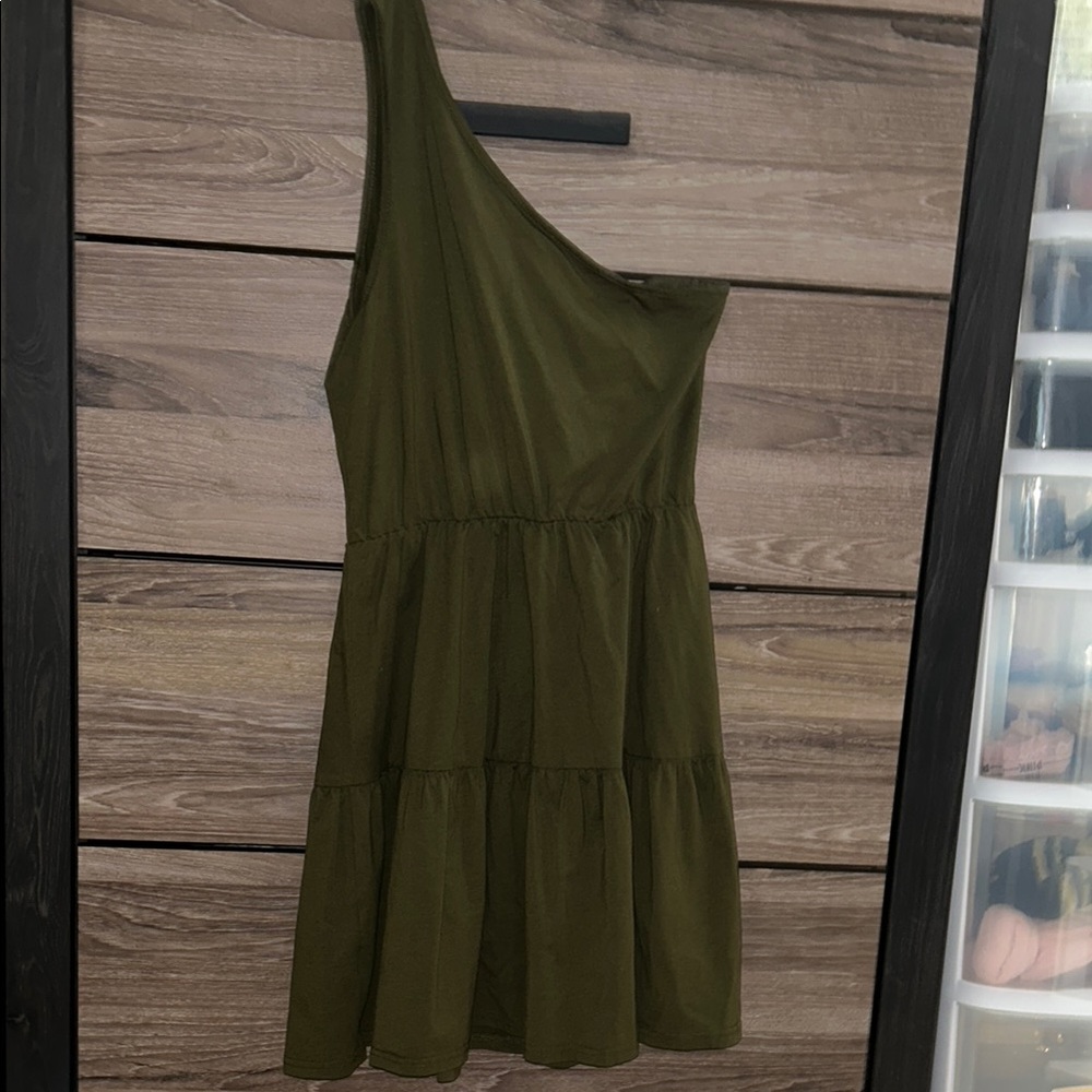 Olive Green One-Shoulder Dress
